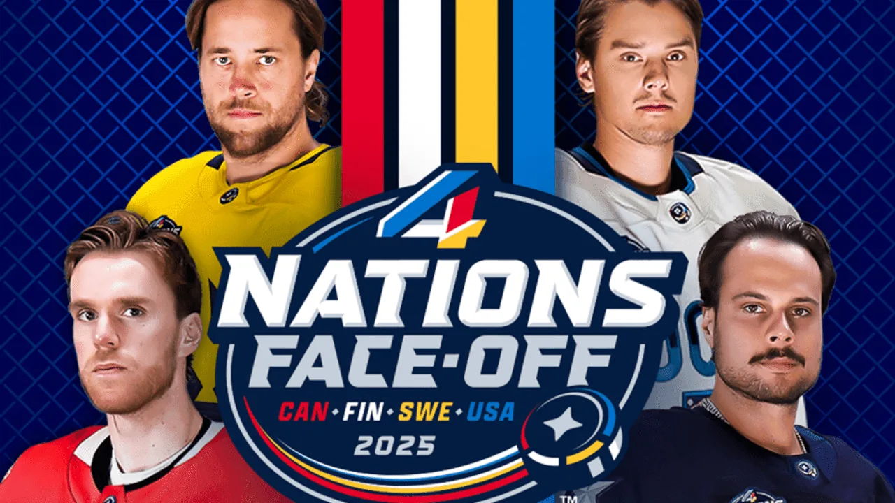 Logotyp för 4 Nations Face-Off 2025 med flaggorna för Kanada, USA, Sverige och Finland