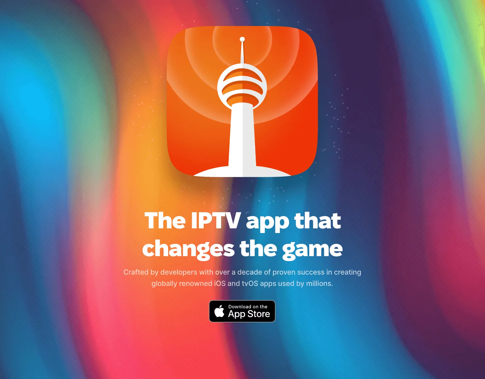 Skärmbild av IPTV-appen UHF med kanallista och programguide på en Apple-enhet