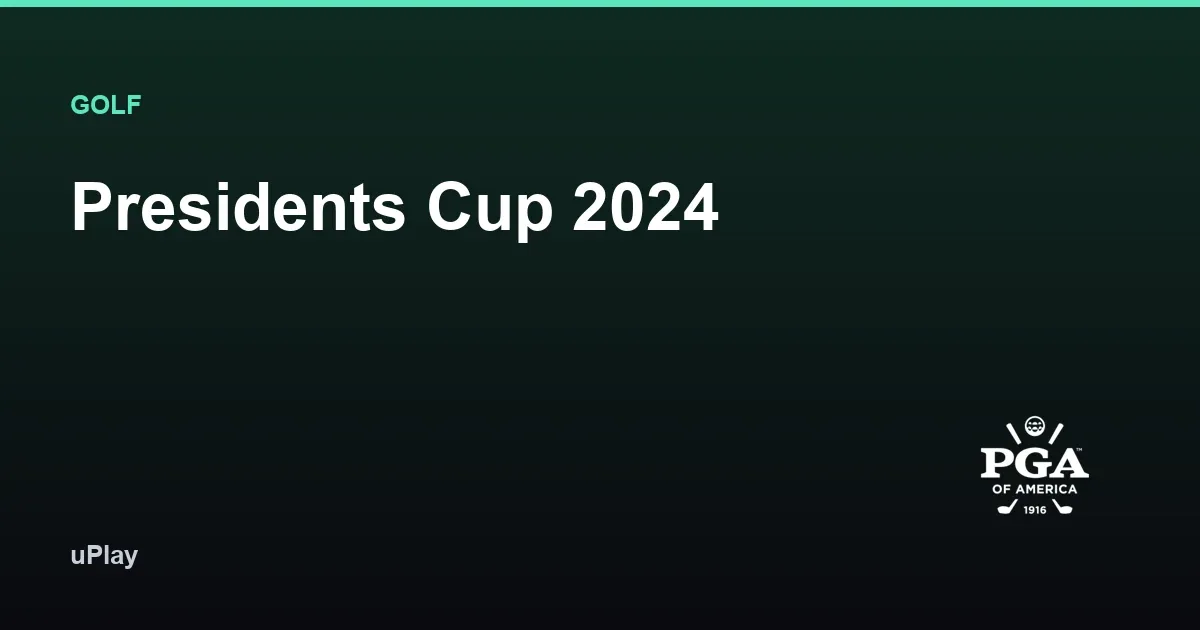 Golfklubba och boll på utslagsplatsen framför en fullsatt läktare under Presidents Cup 2024